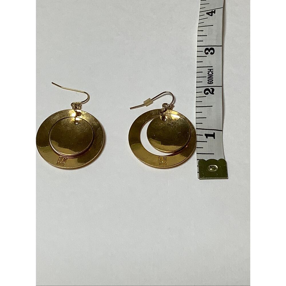 ALM SOHO Gold Tone Double Circle Layered Hoop Disc Dangle Drop Earrings A13-22 - Picture 6 of 6